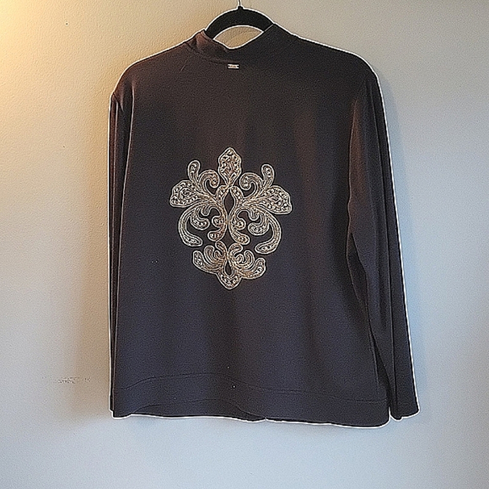 St. John Spa Black Embroidered beaded Jacket Sz L Large